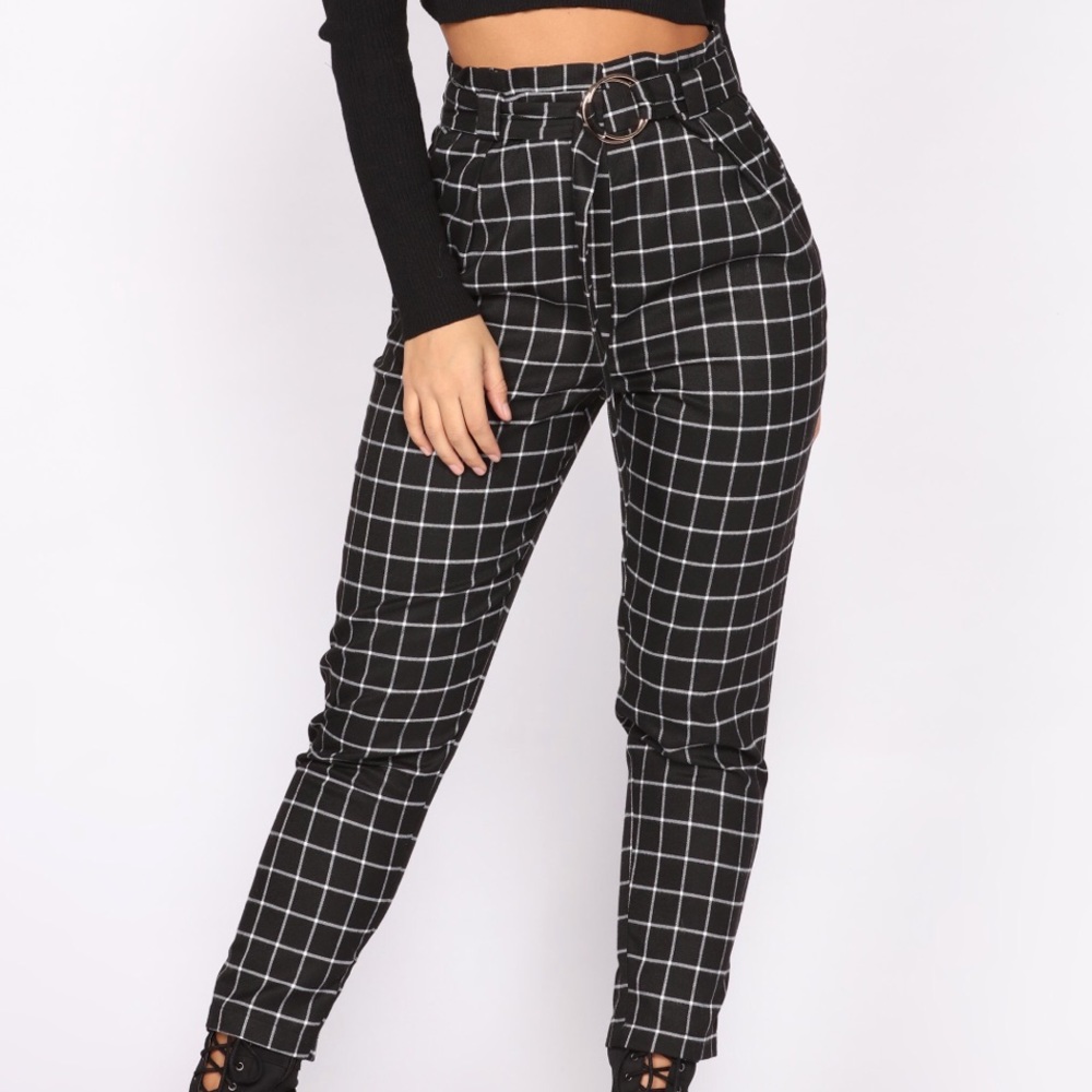 NWT Black and White Gingham Grid Print Trousers